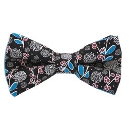 Noeud papillon "Fleur de nuit" fleurs sur fond noir