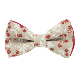Noeud papillon "Fire Flower" fleurs oranges et feuilles blanches sur fond beige