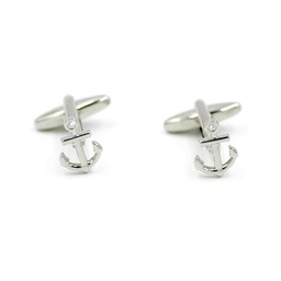 Boutons de manchettes "Ancre marine argentée"