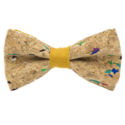 Noeud papillon en liège "Muscat" multicolore bague jaune moutarde