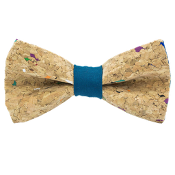 Noeud papillon en liège "Muscat" multicolore bague bleu canard