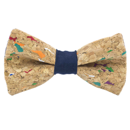 Noeud papillon en liège "Muscat" multicolore bague bleu marine