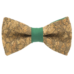 Noeud papillon en liège "Chardonnay" à paillettes dorées bague verte