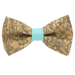 Noeud papillon en liège "Chardonnay" à paillettes dorées bague vert piscine