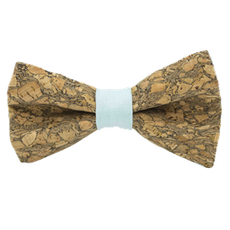 Noeud papillon en liège "Chardonnay" à paillettes dorées bague vert d'eau