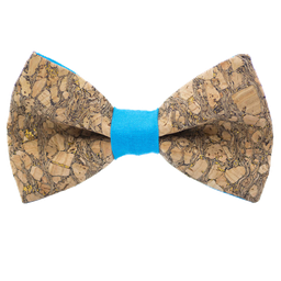 Noeud papillon en liège "Chardonnay" à paillettes dorées bague turquoise