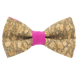 Noeud papillon en liège "Chardonnay" à paillettes dorées bague fuchsia