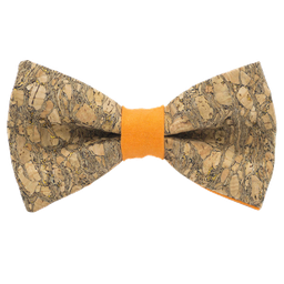 Noeud papillon en liège "Chardonnay" à paillettes dorées bague orange