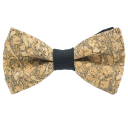 Noeud papillon en liège "Chardonnay" à paillettes dorées bague noire
