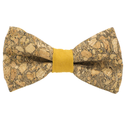 Noeud papillon en liège "Chardonnay" à paillettes dorées bague jaune moutarde
