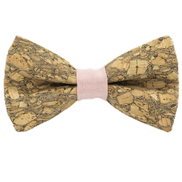 Noeud papillon en liège "Chardonnay" à paillettes dorées bague corail