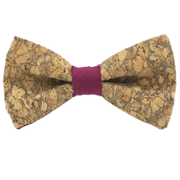 Noeud papillon en liège "Chardonnay" à paillettes dorées bague rose framboise