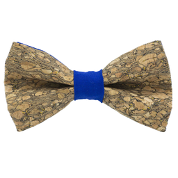 Noeud papillon en liège "Chardonnay" à paillettes dorées bague bleu roi