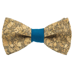 Noeud papillon en liège "Chardonnay" à paillettes dorées bague bleu canard