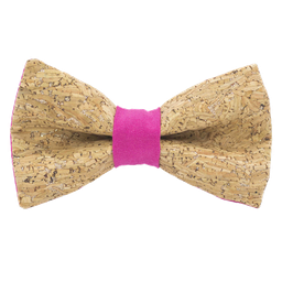 Noeud papillon en liège "Merlot" à paillettes argentées bague rose fuchsia