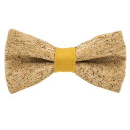 Noeud papillon en liège "Merlot" à paillettes argentées bague jaune moutarde