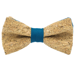 Noeud papillon en liège "Merlot" à paillettes argentées bague bleu canard