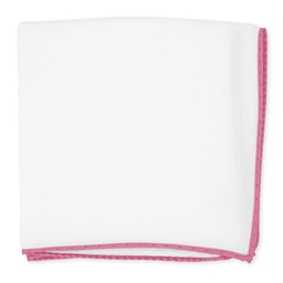 [JA.PO.SO.129B] Pochette JAGGS en soie blanche - bords rose hibiscus