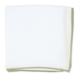 [JA.PO.SO.328B] Pochette JAGGS en soie blanche - bords vert olive