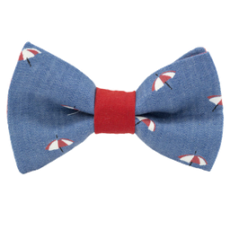 Noeud papillon jean "Ombrella" - parasols blancs &amp; rouges