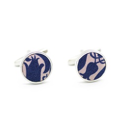 [JA.BM.LI.MOSI.03] Boutons de manchettes Liberty "Mortimer Silhouette" bleu marine et rose