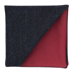 [JA.PO.TW.DUND.17] Pochette en tweed "Dundee" chevron bleu marine et noir