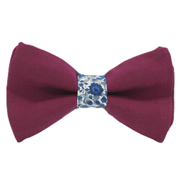 Noeud papillon uni rose framboise "Dallas" bague Liberty "Emma & Georgina" bleu