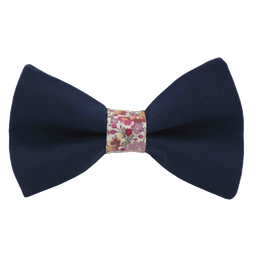 Noeud papillon uni bleu "Paris" bague Liberty "Emma & Georgina" rose