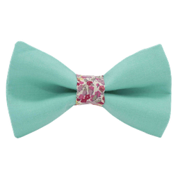 Noeud papillon uni turquoise "Punta Cana" bague Liberty "Emma & Georgina" rose