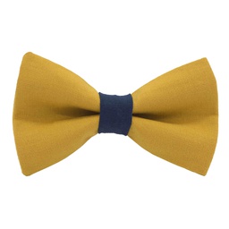 Noeud papillon uni jaune moutarde "New Delhi" bague marine