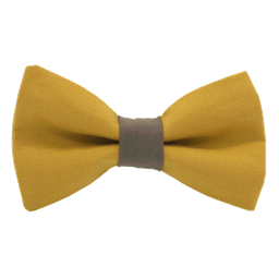 Noeud papillon uni jaune moutarde "New Delhi" bague marron