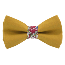 Noeud papillon uni jaune moutarde "New Delhi" bague Liberty "Emma & Georgina" rouge
