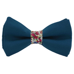 Noeud papillon uni bleu canard "Vienne" bague Liberty "Emma & Georgina" rouge