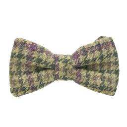 Noeud papillon en tweed "Saint Andrews" pied-de-poule beige et violet